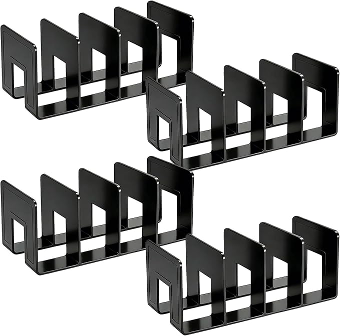 SAYEEC Acrylic File Holder, Black File Sorter Desk File Organizer, Sturdy Desktop File Folder Organizer Rack for Envelopes Mail Letter Paper Notebook Electronics Office Supplies (4 Sections, 4 Pack)