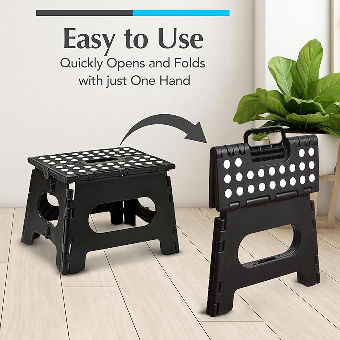 Handy Laundry Folding Lightweight Step Stool - Sturdy Enough to Support Adults - Opens Easy with One Flip - Great for Kitchen, Bathroom or Bedroom (Black | 2-Pack)