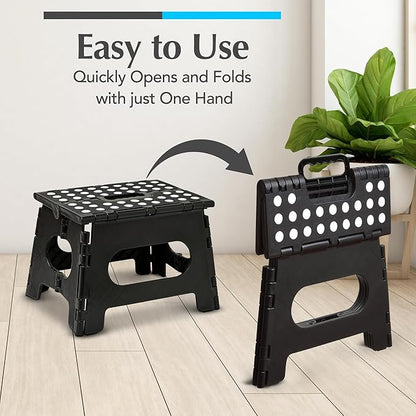 Handy Laundry Folding Lightweight Step Stool - Sturdy Enough to Support Adults - Opens Easy with One Flip - Great for Kitchen, Bathroom or Bedroom (Black | 2-Pack)
