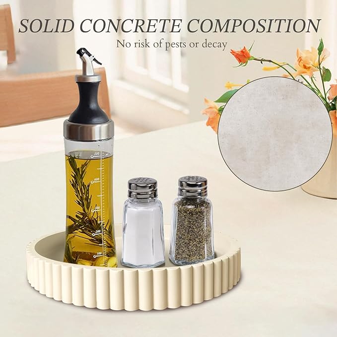 13" Round Concrete Tray for Coffee Table Decor,Modern Gray Centerpiece Decorative Home Table Serving Tray for Living Room,Office,or Dining Room - Durable and Stylish (Cream)