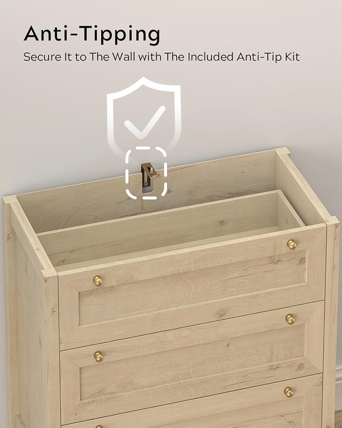 3 Drawers Dresser for Bedroom Set of 2, Farmhouse Closet Storage Organizer with Golden Handles, Wooden Nightstand End Table for Living Room, Bedroom, Entryway, Hallway, Light Oak