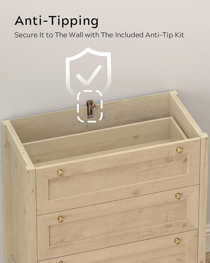 3 Drawers Dresser for Bedroom Set of 2, Farmhouse Closet Storage Organizer with Golden Handles, Wooden Nightstand End Table for Living Room, Bedroom, Entryway, Hallway, Light Oak
