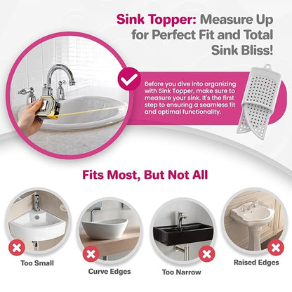 Sink Topper Bathroom Counter Cover & Storage Saver, Foldable Silicone Mat for Hot Tools, Hair Styling & Makeup, Beauty Brush Cleaning Mat, RV Camper Sink Cover & for Small Spaces (Standard Pearl)