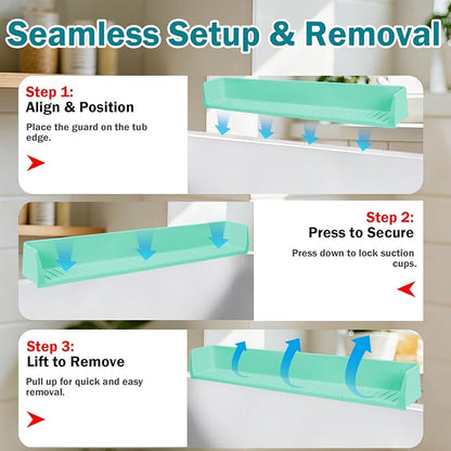 Bathtub Splash Guard for Tub Kids- 31" Extra Long Silicone Bath Play Shelf, Toy Tray & Caddy Holder, Prevent Water Spills & Messy Floors, Tub Edge Guard for Bathroom- Light Green