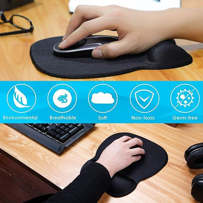 MROCO Ergonomic Mouse Pad with Gel Wrist Rest, 9.4 x 8.1 in, Black | Ergonomic Shape Design for Pain Relief, Cooling Feel Gel Cushioning for Wrist Comfort, Smooth Lycra Surface, Non-Slip PU Base