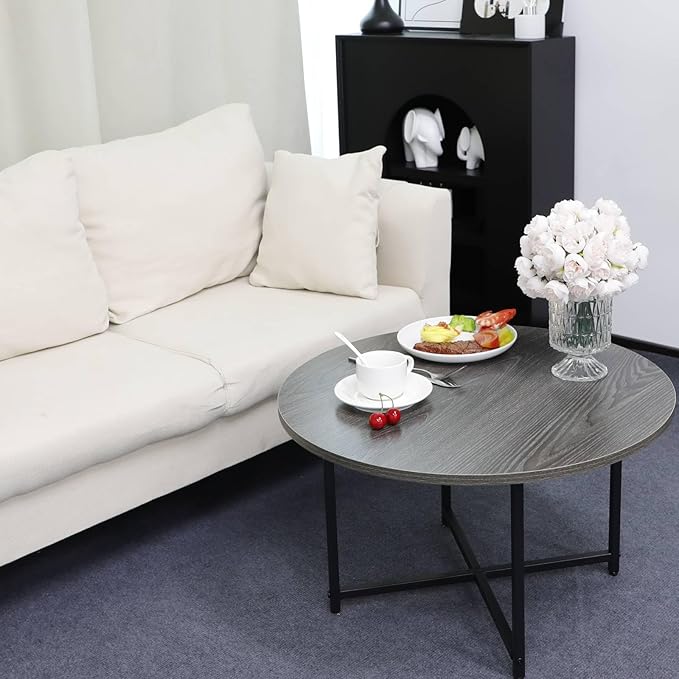 Round Coffee Table, 23.6" Small Coffee Tables for Living Room, Circle Coffee Table with Metal Frame, Floor Table Desk for Sitting on The Floor, Home, Office, Grey