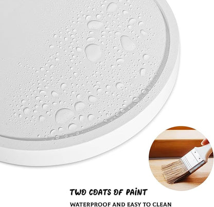 Round Decorative Tray Wood Bathroom Counter Organizer Farmhouse Kitchen Decor Wooden Riser for Soap Dish, Perfume, Candle, Sponge, 12" - White
