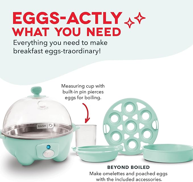 Dash Rapid Egg Cooker - Boiler, Poacher & Steamer - Includes Measuring & Recipe Guide - Dishwasher Safe - BPA Free - Holds 7 Eggs, Aqua