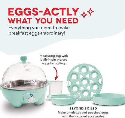 Dash Rapid Egg Cooker - Boiler, Poacher & Steamer - Includes Measuring & Recipe Guide - Dishwasher Safe - BPA Free - Holds 7 Eggs, Aqua