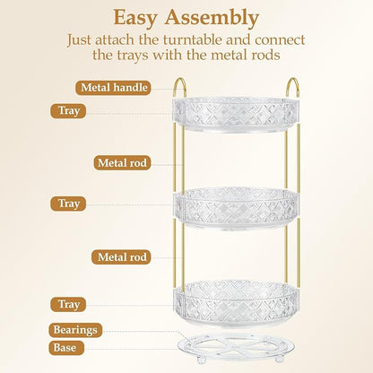 360 Rotating Makeup Organizer for Vanity, 3 Tier Adjustable Perfume Organizer for Dresser, Multi-Function Spinning Cosmetics Skincare Storage for Bedroom, Dresser, Countertop, Clear