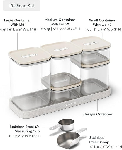 Caraway 13-Piece Glass Airtight Food Storage Containers with Lids – Non-Toxic, BPA-Free Kitchen Storage Containers – Stackable, Space-Saving Airtight Containers for Dry Goods and More - Cream