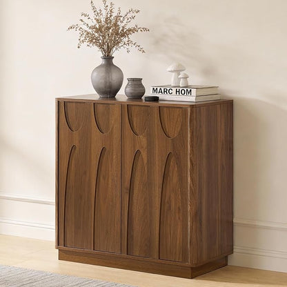 Sideboard Buffet Cabinet with Storage, 31.5” Mid Century Modern Storage Cabinet with Adjustable Shelf 2 Doors Credenza for Dining Room, Living Room, Entry (Walnut)