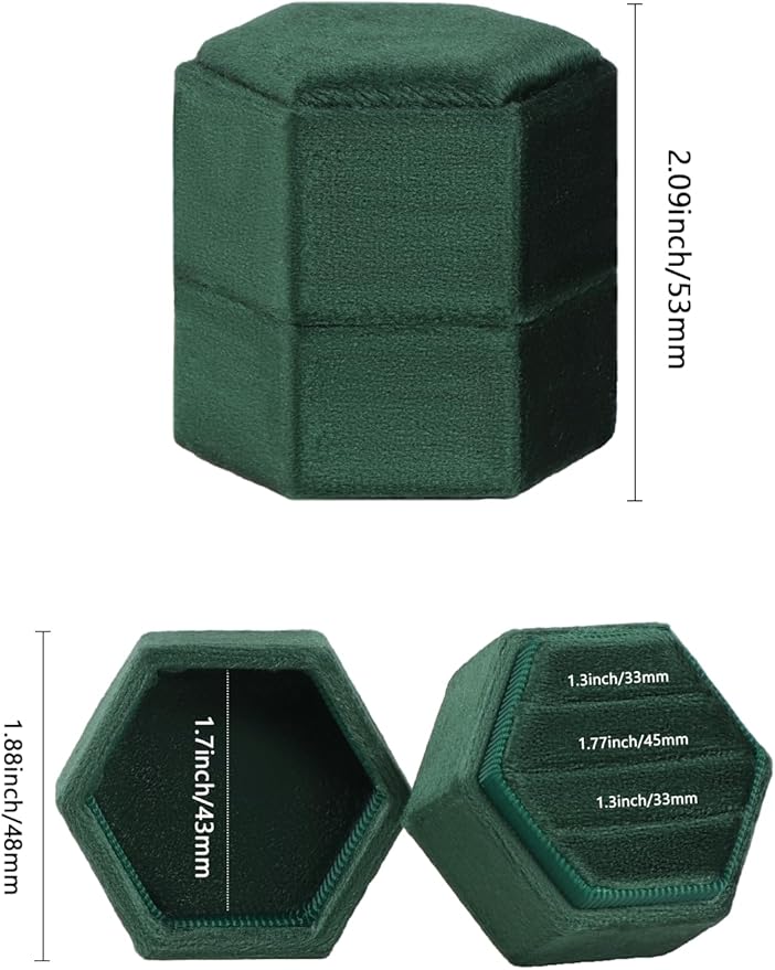Velvet 3 Slots Jewelry Ring Box Engagement Wedding Box Keepsake Box Bridal Photo Ring Triple Slots Hexagon