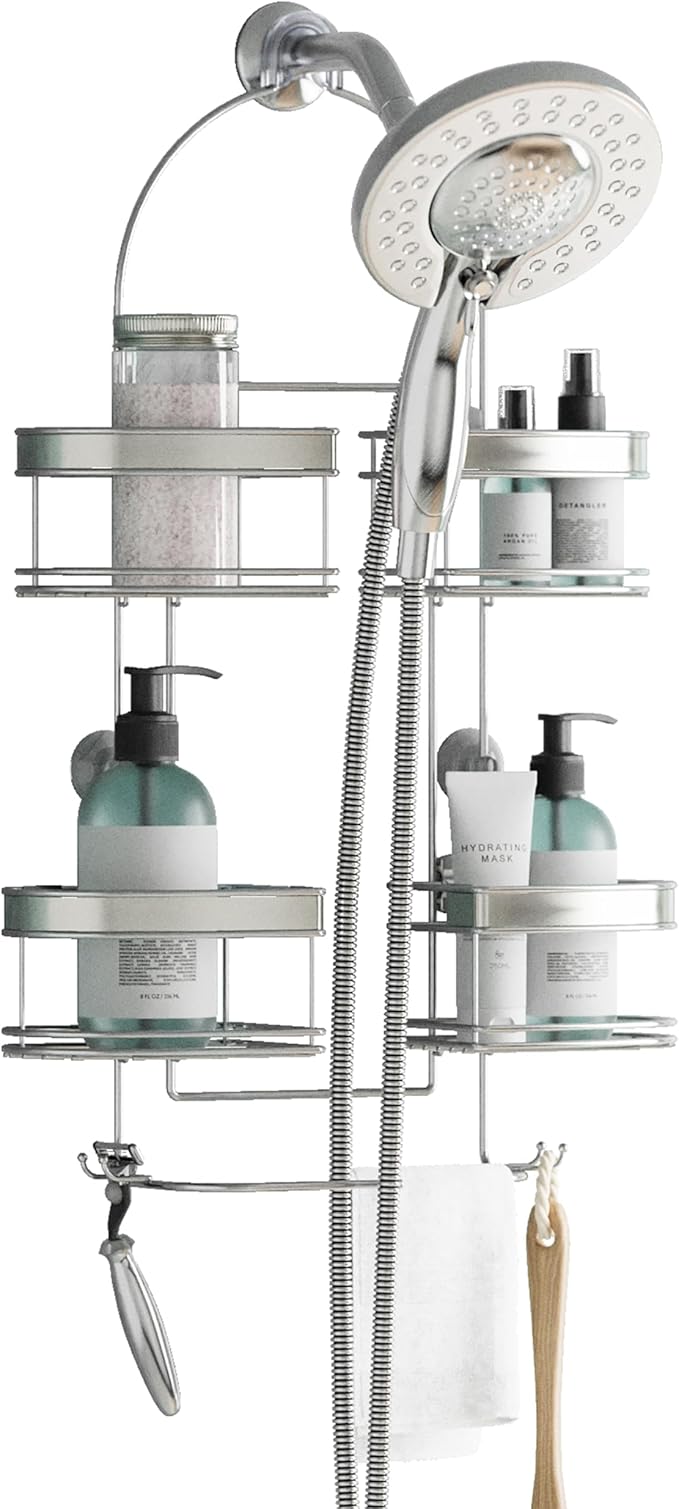 Zenith Expandable Handheld Shower Head/Large Bottle Caddy, Stainless Steel
