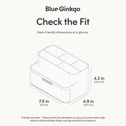 BLUE GINKGO Compact Desk Organizer – Small 5-Compartment, Half Drawer Storage – Pen Holder, Stationery Organizer for Desktop, Vanity, Shelf (Made in Korea, Transperent)