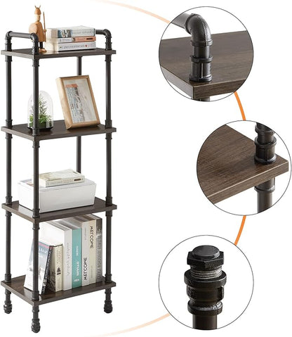 IBUYKE Industrial Pipe Ladder Shelf,4-Tier Vintage Style Book Shelf,Free Standing Units,Display Rack and Storage Organizer for Living Room,Bedroom,Kitchen,Black Grey UTMJ404G
