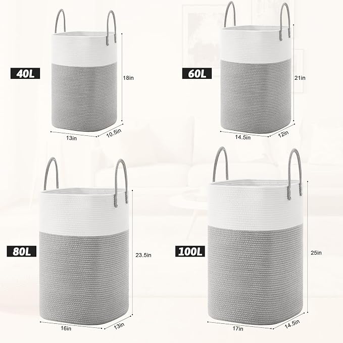 Artfeel Laundry Basket,Woven Cotton Rope Laundry Hamper,40L Versatile Storage for Dirty Clothes,Baby Toys,and Blankets in Bathroom, Nursery,and Living Room