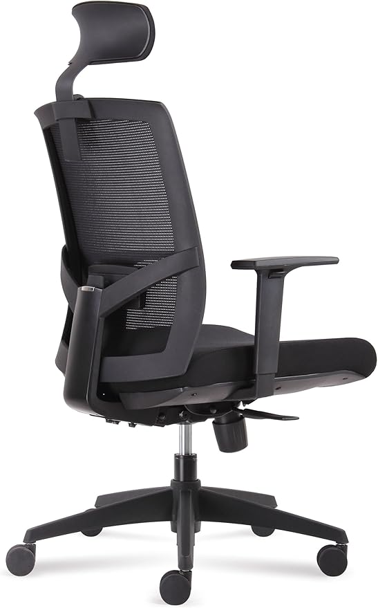 Office Chair high backrest with Gray mesh Seat & headrest with Black Fabric Synchronized Mechanism Thick Seat Cushion - Adjustable Head & Arm Rests, Seat Height - Reclines