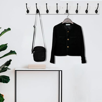 WEBI Rustic Coat Rack Wall Mount,35.43" Long 8 Cast Iron Coat Hooks Wall Mounted,Heavy Duty Wall Coat Hanger Hooks for Hanging Coats,Clothes,Black on White,2 Packs