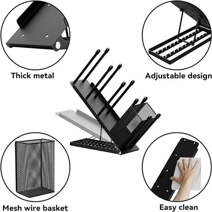 OVICAR Cup and Lid Holder - Adjustable Coffee Cup Holder Organizer 4 Compartment Disposable Cup Dispenser with Coffee Pod Straw Storage Basket for Coffee Station Bar Countertop Breakroom Metal Black