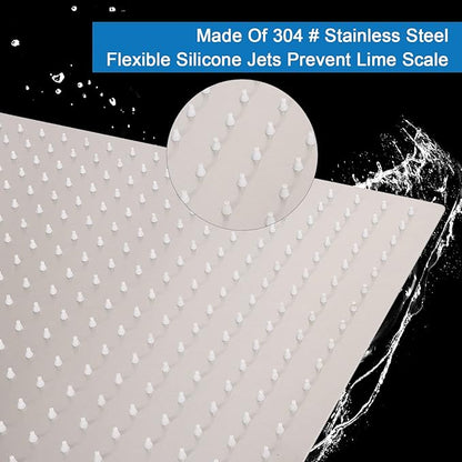 HarJue Shower Head with Extension Arm, High Pressure Square with ShowerArm, Stainless Steel Rainfall-Waterfall Full Body Coverage (16'' Shower with 20'' Arm, Brushed Nickel)