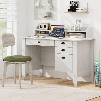 Safeplus 48" Computer Desk with 4 Storage Drawers and Hutch Wood Executive Table for PC Laptop