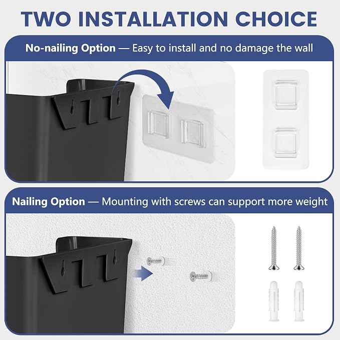 JOMOLA No Drilling File Holder 2 Pack Mail Organizer Wall Mount File Organizer Holder Office Wall Hanging Files Magazines Organizer Plastic Door Mount Wall Pocket with Adhesive Pad, Black Color