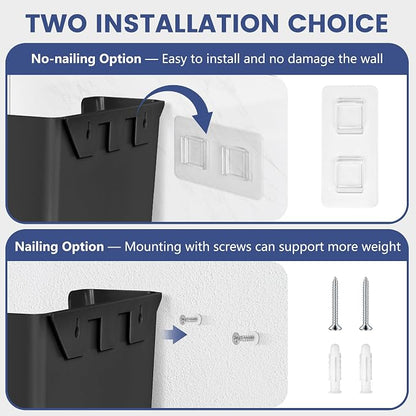 JOMOLA No Drilling File Holder 2 Pack Mail Organizer Wall Mount File Organizer Holder Office Wall Hanging Files Magazines Organizer Plastic Door Mount Wall Pocket with Adhesive Pad, Black Color