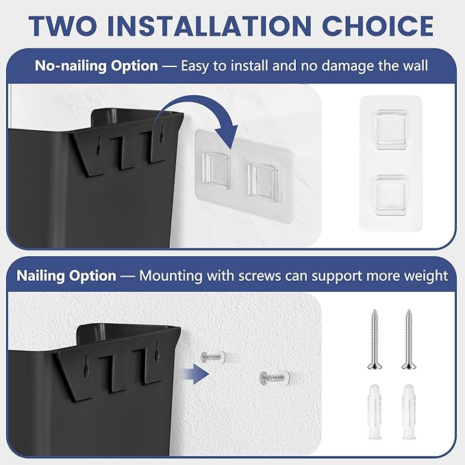 JOMOLA No Drilling File Holder 3 Pack Mail Organizer Wall Mount File Organizer Holder Office Wall Hanging Files Magazines Organizer Plastic Door Mount Wall Pocket with Adhesive Pad, Black Color