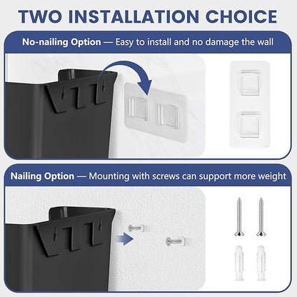 JOMOLA No Drilling File Holder 3 Pack Mail Organizer Wall Mount File Organizer Holder Office Wall Hanging Files Magazines Organizer Plastic Door Mount Wall Pocket with Adhesive Pad, Black Color