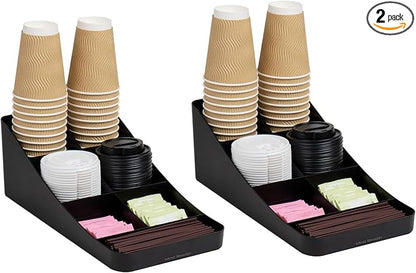 Mind Reader 7-Compartment Coffee Condiment Organizer, Cup and Lid Holder, Countertop Station for Coffee Bar, Breakroom, Kitchen, Set of 2, Black
