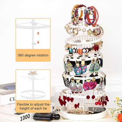 17Dec 6 Tier Rotating Jewelry Organizer Stand, 230 Holes Earring Holder Organizer for Women Girls, Spinning Earring Tree with Ring Holder, Wide Base for Bracelets Watches Lipstick