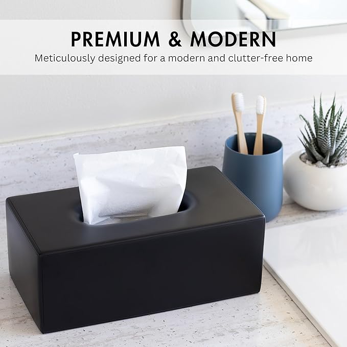 Yew Design Matte Black Tissue Box Cover Rectangular, Facial Tissue Dispenser for Bathroom, Kitchen, Bedroom, Office, Hotel, Restaurant, Countertop, Nightstand, Car, and Desk