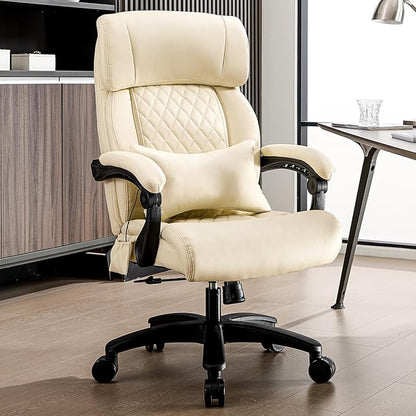 Big and Tall Office Chair, 500LBS Heavy Duty Massage Desk Chair, Ergonomic Executive Office Chair with High Back and Lumbar Support, Beige