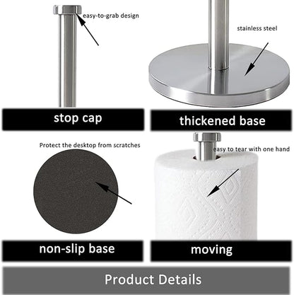 Silver Standing Paper Towel Holder for Kitchen& Bathroom Countertop,Under Counter, Table Or BBQ, Standard or Jumbo-Sized Roll Paper (with Stainless Steel Base)