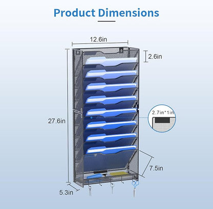 OUTWOLF 10 Tier Hanging Wall File Organizer Wall Mount Paper Document Folder Holder with Hooks for Home Office Organization