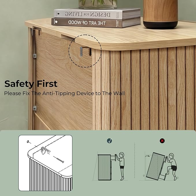 ADORNEVE Fluted Dresser for Bedroom,Tall Modern Chest of Drawers with 5 Drawers, Vertical Dressers,Wood Closet Clothes Storage Organizer for Living Room, Hallway, Natural Oak