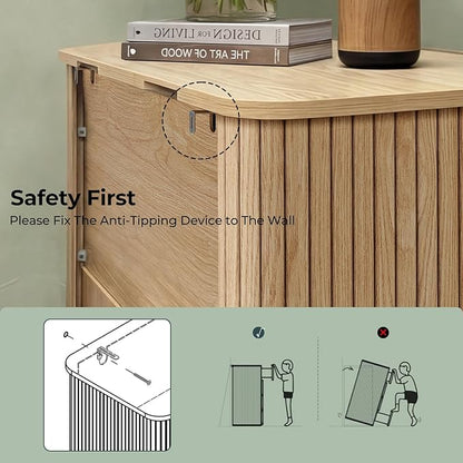 ADORNEVE Fluted Dresser for Bedroom,Tall Modern Chest of Drawers with 5 Drawers, Vertical Dressers,Wood Closet Clothes Storage Organizer for Living Room, Hallway, Natural Oak