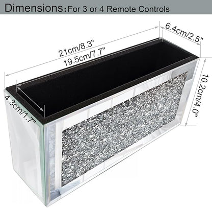 GOTHICO Mirrored Remote Holder, Wall Mounted Crush Diamond Bling Decoration Organizer Storage Box for Remote Phone Pad Wallet Notebook (8.3"×2.5"×4" For 3 or 4 Remote Controls)
