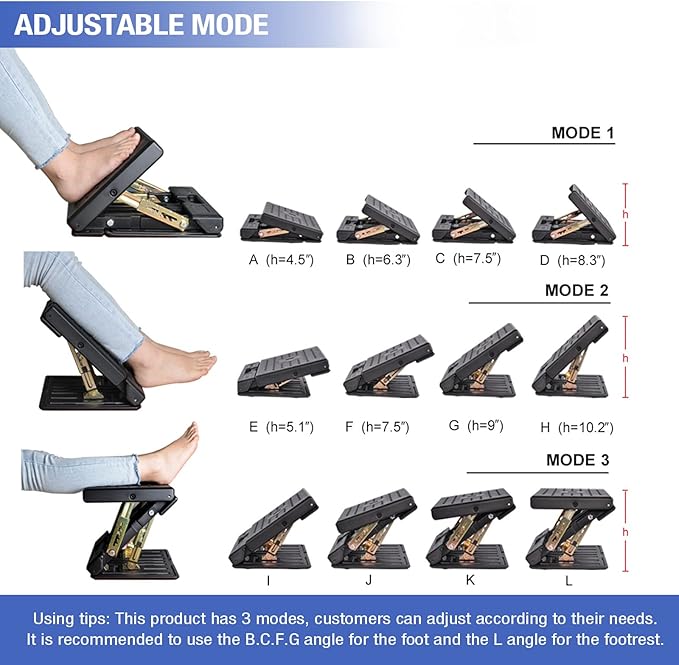 Foot Rest for Under Desk at Work 4-Level Height Adjustable, Ergonomic Foldable Footrest for Office, Gaming,Computer, Soft & Removable Pad Desk Foot Stool Suitable for All Seasons (Gray)