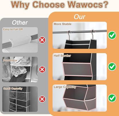 Hanging Closet Organizer 3 Shelf Collapsible Bedroom Closet Organizers and Storage Hanging with Mesh Pocket for Clothes, Closet Hanging Organizers and Storage for Fabric Wardrobe Space Saver, Black