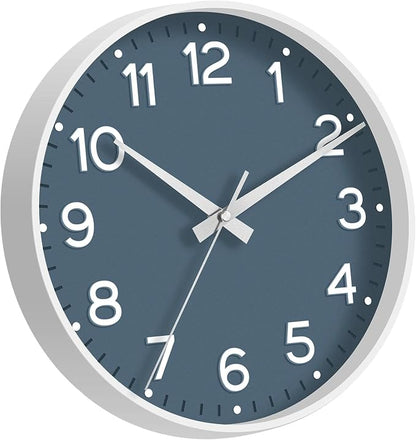 Roymnie Wall Clock 10 Inch Silent Wall Clocks Battery Operated-Modern Non Ticking Analog Clock Decorative for Kitchen Bedroom Office Bathroom(Azure Blue)