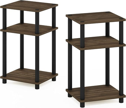 Furinno JUST Night Stand Set of 2, 3-Tier Turn-N-Tube Nightstand, Toolless Bedside Tables, End Table, Side Table with Open Storage for Bedroom, Closet, Dorm, Bathroom, Columbia Walnut