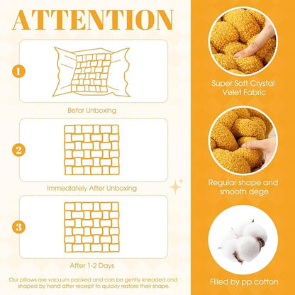 Wenqik 2 Pcs Knot Pillows Square Knotted Plush Throws Soft Accent Pillows Decoration Cushion for Couch Home Office Living Room Bedroom Bed Sofa Decor, 12'' x 13''(Ginger Yellow,Lambswool)