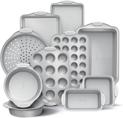 Country Kitchen Nonstick Stackable Bakeware Set - Heavy Duty, Durable, Easy Release Baking Set, Silver, 10 Pcs