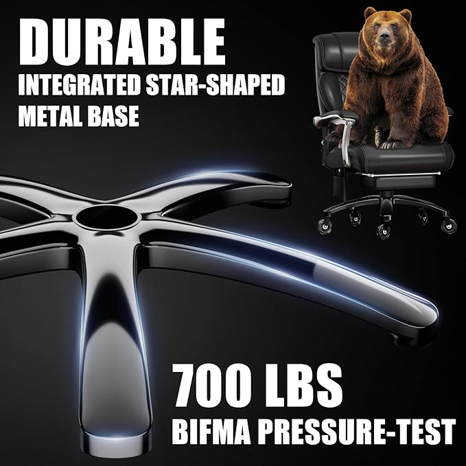 Executive Big and Tall Office Chair with 7.83Hz Schumann Resonance Sleep Aid & Heating Stress Relief Heavy Duty Metal Base Desk Chair, Silent Rubber Wheels, Thick and Wide Cushion, Black
