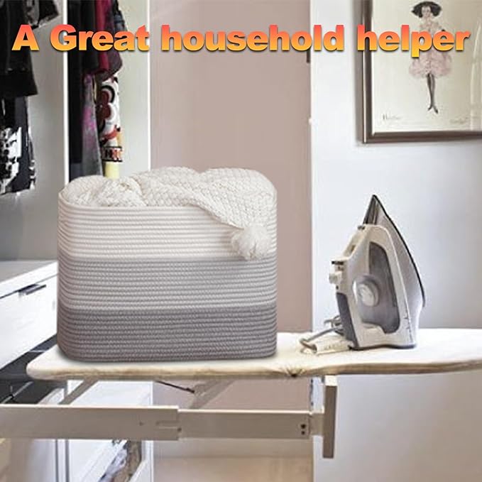 Woven Rectangle Baskets for Shelves, Closet, Toy & Laundry Storage - 2 Pack Gradient Grey