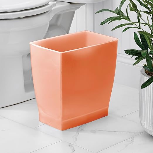 iDesign Small Plastic Bathroom Trash Can, Slim Rectangle Garbage Bin for Bedroom, Office, Dorm, 2-Pack, Orange