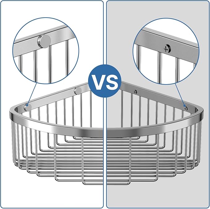 Shower Basket Brushed Stainless Shower Corner Shelf, 304 Caddy Stainless Steel Rustproof, Organizer Wall Mounted Basket(Includes Screws)