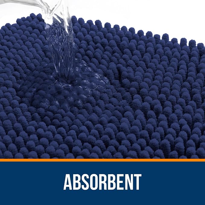 OLANLY Bathroom Rugs 35x24, Extra Soft Absorbent Chenille Bath Rugs, Rubber Backing Quick Dry, Machine Washable Bath Mats for Bathroom Floor, Tub and Shower, Home Decor Accessories, Twilight Sapphire